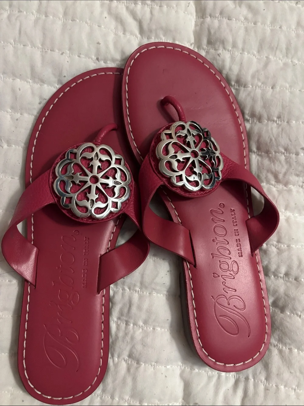 Brighton Fuchsia Leather Medallion Toe-Loop Sandals